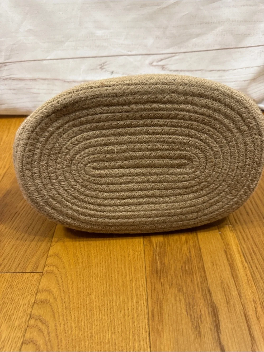 Small Brown Oval rope Storage Basket with Lace Trim